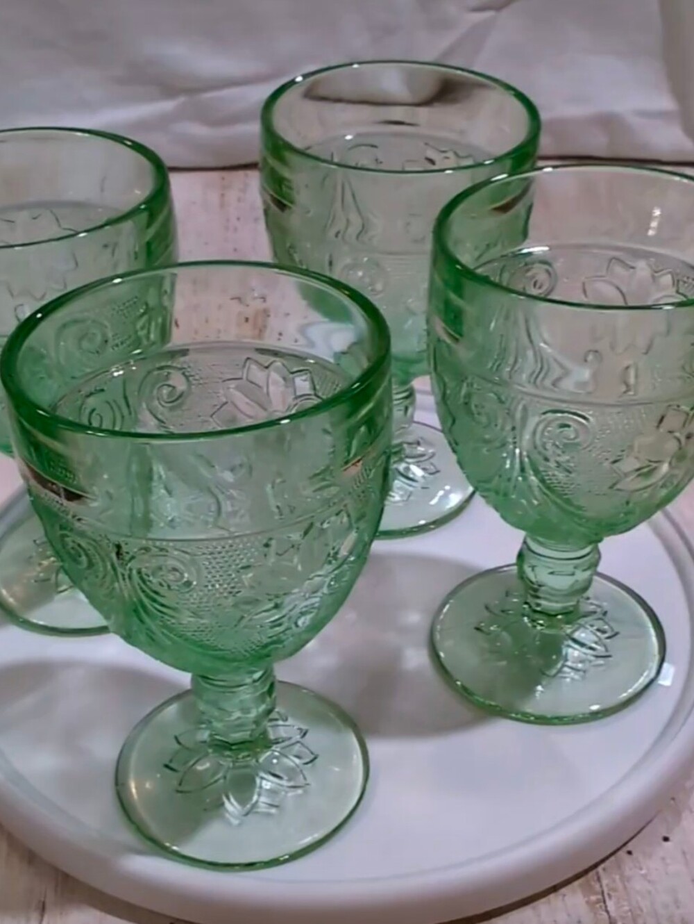 Vintage 1980s Tiara Indiana Glass Chantilly Green Sandwich Goblets Set of 4